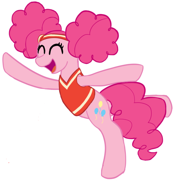 Size: 1048x1096 | Tagged: safe, artist:neonhuo, derpibooru import, pinkie pie, pony, buckball season, bottomless, buckball uniform, clothes, eyes closed, female, happy, partial nudity, pinktails pie, simple background, solo, transparent background
