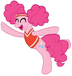Size: 1048x1096 | Tagged: safe, artist:neonhuo, derpibooru import, pinkie pie, pony, buckball season, bottomless, buckball uniform, clothes, eyes closed, female, happy, partial nudity, pinktails pie, simple background, solo, transparent background