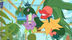 Size: 1920x1080 | Tagged: safe, derpibooru import, screencap, spike, spike the regular dog, dog, equestria girls, equestria girls series, my little shop of horrors, eyes closed, flower, greenhouse, plant, potted plant, room to grow, upside down