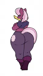 Size: 722x1280 | Tagged: source needed, suggestive, artist:0r0ch1, artist:bigdad, derpibooru import, edit, cheerilee, anthro, earth pony, bedroom eyes, boots, clothes, female, flowerbutt, large butt, pants, plump, ruler, shoes, simple background, solo, solo female, the ass was fat, thick, yoga pants