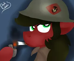 Size: 3000x2500 | Tagged: angry, artist:euspuche, british army, cigarette, derpibooru import, dressing, fire, helmet, oc, oc:cloud rider, safe, simple background, smoke, smoking, soldier, unofficial characters only, war, world war ii, zippo