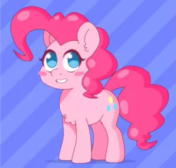 Size: 959x912 | Tagged: safe, artist:omegaozone, derpibooru import, pinkie pie, pony, blush sticker, blushing, chest fluff, female, looking at you, mare, smiling, solo, standing