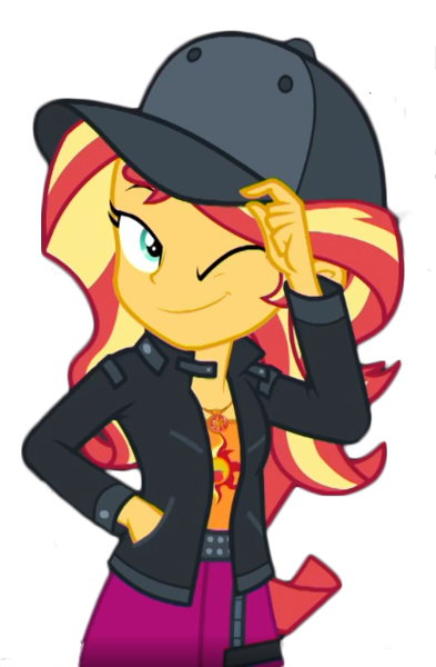 Size: 434x663 | Tagged: safe, artist:rundevilrun007, derpibooru import, edit, edited screencap, screencap, sunset shimmer, human, display of affection, equestria girls, equestria girls series, background removed, clothes, female, flanksy, hat, not a vector, one eye closed, skirt, solo, wink