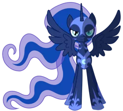 Size: 900x815 | Tagged: safe, artist:cuttycommando, derpibooru import, nightmare moon, princess luna, pony, alternate universe, angry, armor, duality, nightmare luna, role reversal, simple background, solo, spread wings, transparent background, wings