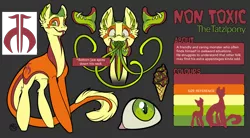 Size: 3840x2124 | Tagged: artist:kez, derpibooru import, food, ice cream, male, monster pony, oc, oc:non toxic, original species, reference sheet, safe, solo, tatzlpony, teeth, tentacles, tentacle tongue, unofficial characters only