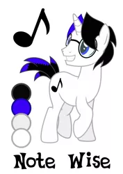 Size: 707x1000 | Tagged: safe, artist:mythchaser1, derpibooru import, oc, oc:note wise, unofficial characters only, pony, unicorn, cute, cutie mark, glasses, grin, looking back, male, music notes, ocbetes, raised hoof, raised leg, reference sheet, show accurate, simple background, smiling, squee, stallion, white background