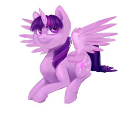 Size: 2500x2300 | Tagged: safe, artist:thefluffyvixen, derpibooru import, twilight sparkle, twilight sparkle (alicorn), alicorn, pony, female, mare, prone, simple background, smiling, solo, transparent background