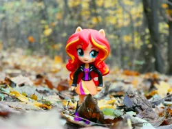 Size: 4896x3672 | Tagged: safe, artist:artofmagicpoland, derpibooru import, sunset shimmer, equestria girls, autumn, clothes, cute, doll, equestria girls minis, eqventures of the minis, irl, photo, shimmerbetes, skirt, solo, toy