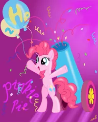 Size: 929x1159 | Tagged: safe, artist:mercurysparkle, derpibooru import, part of a set, pinkie pie, pony, balloon, helium, party cannon, periodic table, solo