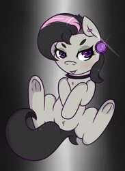 Size: 730x1000 | Tagged: safe, artist:lazerblues, derpibooru import, octavia melody, earth pony, pony, alternate hairstyle, blushing, chest fluff, collar, ear piercing, female, fluffy, mare, mirror universe, piercing, punk, rocktavia, solo, tongue out, underhoof
