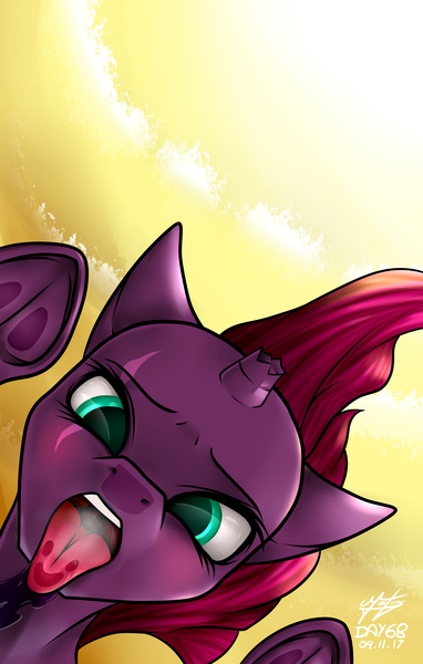 Size: 3500x5500 | Tagged: suggestive, artist:azerta56, derpibooru import, tempest shadow, pony, unicorn, my little pony: the movie, 365 days challenge, blushing, breath, broken horn, colored pupils, drool, faic, female, licking, looking at you, mare, mawshot, open mouth, phone wallpaper, screen lick, silly, silly pony, solo, solo female, tongue out, underhoof, wet