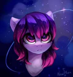 Size: 1776x1860 | Tagged: safe, artist:inowiseei, derpibooru import, oc, oc:share dast, unofficial characters only, earth pony, pony, art trade, bust, female, frown, looking up, mare, portrait, space