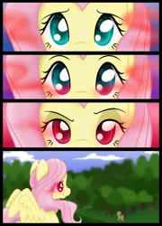 Size: 1024x1422 | Tagged: applejack, artist:bonsia-lucky, comic, comic:on your own, derpibooru import, fluttershy, possessed, possession, red eyes, safe