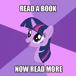 Size: 500x500 | Tagged: advice meme, book, bookhorse, derpibooru import, exploitable meme, meme, obsession, purple, safe, solo, that pony sure does love books, twilight sparkle