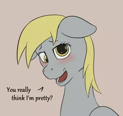 Size: 2508x2362 | Tagged: safe, artist:nudeknightart, derpibooru import, derpy hooves, ditzy doo, pegasus, pony, blushing, brown background, cute, derpabetes, dialogue, female, mare, shy, simple background, solo