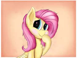 Size: 4000x3000 | Tagged: safe, artist:rainyvisualz, derpibooru import, fluttershy, pegasus, pony, blushing, bust, chest fluff, covering mouth, cute, female, folded wings, heart eyes, looking sideways, mare, portrait, raised hoof, shading, shy, shyabetes, smiling, solo, wingding eyes