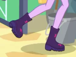 Size: 2048x1536 | Tagged: safe, derpibooru import, screencap, sci-twi, twilight sparkle, equestria girls, equestria girls series, my little shop of horrors, boots, legs, pictures of legs, raised leg, shoes, stars