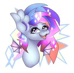 Size: 1024x1009 | Tagged: safe, artist:sachanart, derpibooru import, oc, oc:angel aura, unofficial characters only, bat pony, pony, female, floating wings, mare, solo