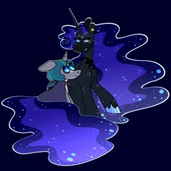 Size: 4000x4000 | Tagged: safe, artist:webkore, derpibooru import, princess luna, stygian, alicorn, unicorn, shadow play, beanbrows, cloak, clothes, ear piercing, ethereal mane, eyebrows, female, male, mare, piercing, stallion, unshorn fetlocks