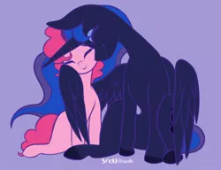Size: 1664x1275 | Tagged: safe, artist:incendiaryboobs, derpibooru import, pinkie pie, princess luna, alicorn, earth pony, pony, cute, eyes closed, female, hooves, hug, lesbian, lunapie, mare, shipping, simple background, sitting, smiling, winghug