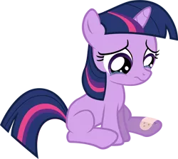 Size: 4000x3583 | Tagged: safe, artist:timeimpact, derpibooru import, twilight sparkle, pony, a canterlot wedding, bandaid, female, filly, filly twilight sparkle, high res, sad, simple background, solo, teary eyes, transparent background, vector, younger