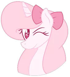 Size: 552x606 | Tagged: safe, artist:cutiesparkle, derpibooru import, oc, oc:pinkster, unofficial characters only, pony, unicorn, bow, bust, female, hair bow, mare, one eye closed, portrait, simple background, solo, transparent background, wink