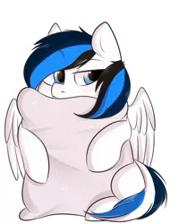 Size: 4000x5000 | Tagged: safe, artist:pesty_skillengton, derpibooru import, oc, oc:waver, unofficial characters only, pegasus, pony, hug, pillow, pillow hug, simple background, solo, white background