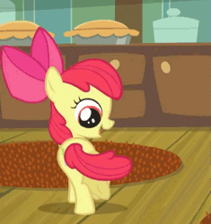 Size: 515x548 | Tagged: safe, derpibooru import, screencap, apple bloom, earth pony, pony, bloom and gloom, adorabloom, animated, behaving like a dog, bow, chasing own tail, cute, female, filly, gif, hair bow, solo, spinning