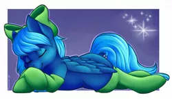 Size: 1280x746 | Tagged: safe, artist:dunnowhattowrite, derpibooru import, oc, oc:sapphire glow, unofficial characters only, pegasus, pony, clothes, cute, ocbetes, sleeping, stockings, thigh highs, ych result