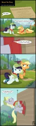 Size: 2571x8908 | Tagged: safe, artist:toxic-mario, derpibooru import, applejack, coloratura, derpy hooves, pony, camp, camp friendship, climbing, clothes, comic, dialogue, female, filly, filly applejack, filly coloratura, forest, hat, paper, rope, suction cup, uniform, wall, younger