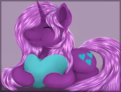 Size: 850x650 | Tagged: safe, artist:flareheartmz, derpibooru import, oc, oc:flareheart, unofficial characters only, pony, unicorn, cutie mark, heart, heart pillow, lying down, male, pillow, smiling, stallion