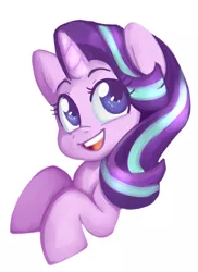 Size: 2636x3615 | Tagged: safe, artist:annakitsun3, derpibooru import, starlight glimmer, pony, unicorn, bust, cute, female, glimmerbetes, mare, open mouth, simple background, smiling, solo, white background