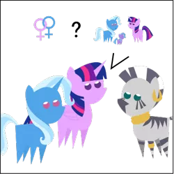 Size: 395x394 | Tagged: safe, artist:the smiling pony, derpibooru import, trixie, twilight sparkle, twilight sparkle (alicorn), zecora, alicorn, pony, unicorn, zebra, female, female symbol, lesbian, mare, pictogram, shipping, simple background, transparent background, twixie