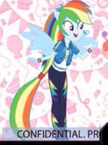 Size: 157x210 | Tagged: safe, derpibooru import, rainbow dash, equestria girls, equestria girls series, advertisement, clothes, cutie mark, hair, happy, hasbro, pink, rainbow, shirt, t-shirt, tail, wings