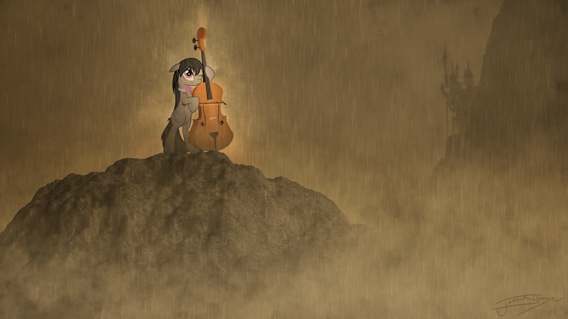 Size: 1920x1080 | Tagged: artist:jamey4, canterlot, cello, derpibooru import, edit, musical instrument, octavia melody, rain, safe, scenery, wallpaper, wallpaper edit