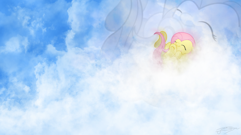 Size: 1920x1080 | Tagged: artist:jamey4, artist:yanoda, cloud, cloudy, derpibooru import, edit, fluttershy, safe, sky, solo, wallpaper, wallpaper edit