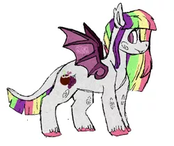 Size: 728x612 | Tagged: safe, artist:rockruffian, derpibooru import, oc, oc:berry glace, unofficial characters only, bat pony, bat pony oc, rainbow hair, simple background, solo, unshorn fetlocks, white background