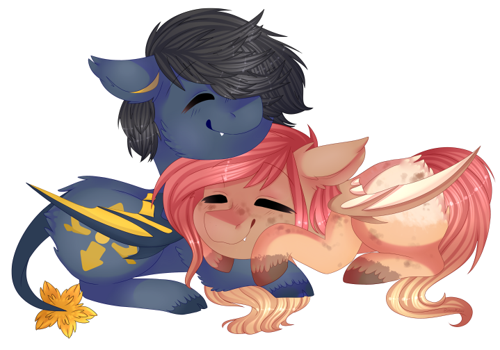 Size: 719x504 | Tagged: safe, artist:shiromidorii, derpibooru import, oc, oc:cat nettles, oc:star storm, unofficial characters only, bat pony, pony, happy, nettlestar, prone, simple background, transparent background