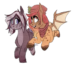 Size: 907x797 | Tagged: safe, artist:rockruffian, derpibooru import, oc, oc:berry mocha, oc:cat nettles, unofficial characters only, bat pony, bat pony oc, simple background, transparent background, unshorn fetlocks