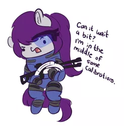 Size: 4139x4206 | Tagged: safe, artist:wickedsilly, derpibooru import, oc, oc:wicked silly, unofficial characters only, pony, absurd resolution, clothes, cosplay, costume, garrus vakarian, gun, mass effect, mass effect 2, meme, solo, weapon