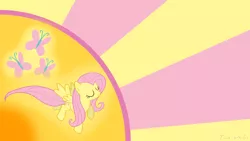 Size: 1920x1080 | Tagged: artist:ackdari, cutie mark, derpibooru import, edit, fluttershy, safe, solo, sunburst background, wallpaper, wallpaper edit