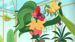 Size: 1280x720 | Tagged: safe, derpibooru import, screencap, equestria girls, equestria girls series, my little shop of horrors, drinking, flower, greenhouse, plant, potted plant, room to grow, watering can