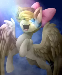 Size: 2438x2977 | Tagged: safe, artist:dusty-onyx, derpibooru import, songbird serenade, pegasus, pony, my little pony: the movie, bow, crepuscular rays, female, hair bow, high res, mare, open mouth, solo, songbetes, spread wings, wings