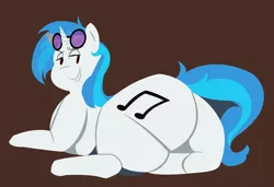 Size: 5333x3654 | Tagged: source needed, suggestive, anonymous artist, artist:secretgoombaman12345, color edit, derpibooru import, edit, vinyl scratch, unicorn, 20 color challenge, adobe illustrator, ass, bedroom eyes, chubby, colored, fat, female, huge butt, large butt, looking back, no fun november, smiling, solo, solo female, sunglasses, the ass was fat, vinyl ass, vinyl fat, wrong eye color