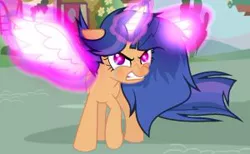 Size: 300x185 | Tagged: safe, artist:mangaka-girl, derpibooru import, edit, oc, unofficial characters only, alicorn, pony, alicorn oc, evil, magic, offspring, parent:flash sentry, parent:twilight sparkle, parents:flashlight, ponyville, wings