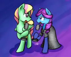 Size: 1280x1024 | Tagged: safe, artist:sugar morning, derpibooru import, oc, oc:diva nuit, oc:windflower, unofficial characters only, earth pony, pegasus, pony, clothes, colored background, dress, female, karaoke, male, microphone, oc x oc, offspring, offspring shipping, parent:coloratura, parent:sunflower, parent:zephyr breeze, parents:canon x oc, parents:zephyrflower, shipping, signature, singing, straight