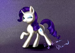 Size: 2480x1748 | Tagged: safe, artist:rikadiane, derpibooru import, rarity, pony, one eye closed, raised hoof, solo, wink