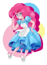 Size: 1024x1422 | Tagged: safe, artist:bonsia-lucky, derpibooru import, pinkie pie, equestria girls, beautiful, clothes, converse, cute, diapinkes, dress, grin, peace sign, shoes, smiling, solo