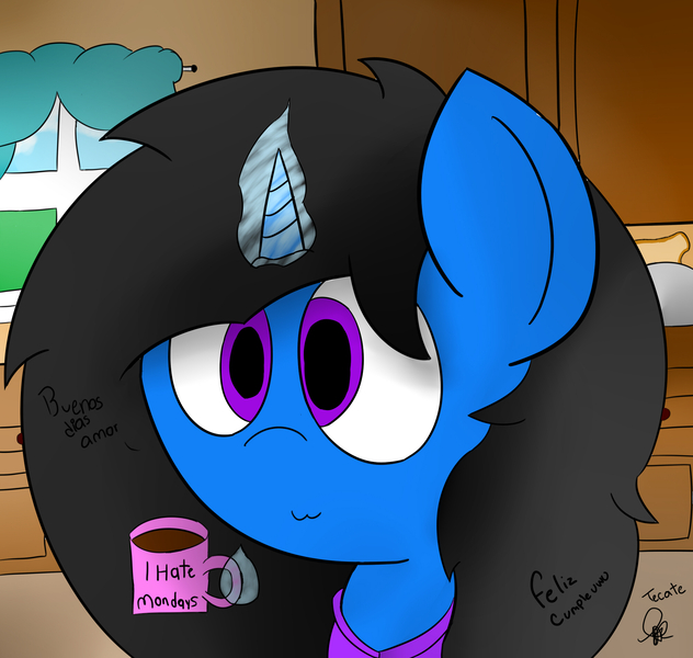 Size: 2000x1900 | Tagged: artist:tecatito, coffee, derpibooru import, female, kitchen, oc, oc:yasmin, safe, solo, unofficial characters only