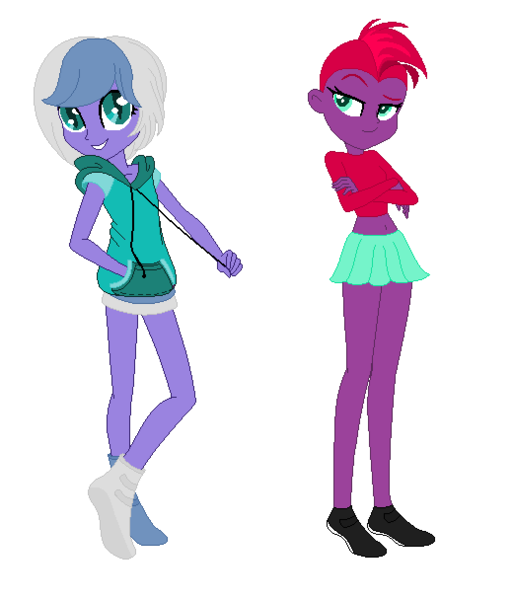 Size: 520x608 | Tagged: safe, artist:101dragonslayer, artist:cookiechans2, derpibooru import, tempest shadow, oc, oc:elizabat stormfeather, equestria girls, my little pony: the movie, alternate hairstyle, base used, belly button, boots, clothes, crossed arms, equestria girls-ified, female, hoodie, legs, midriff, miniskirt, shirt, shoes, shorts, simple background, skirt, white background